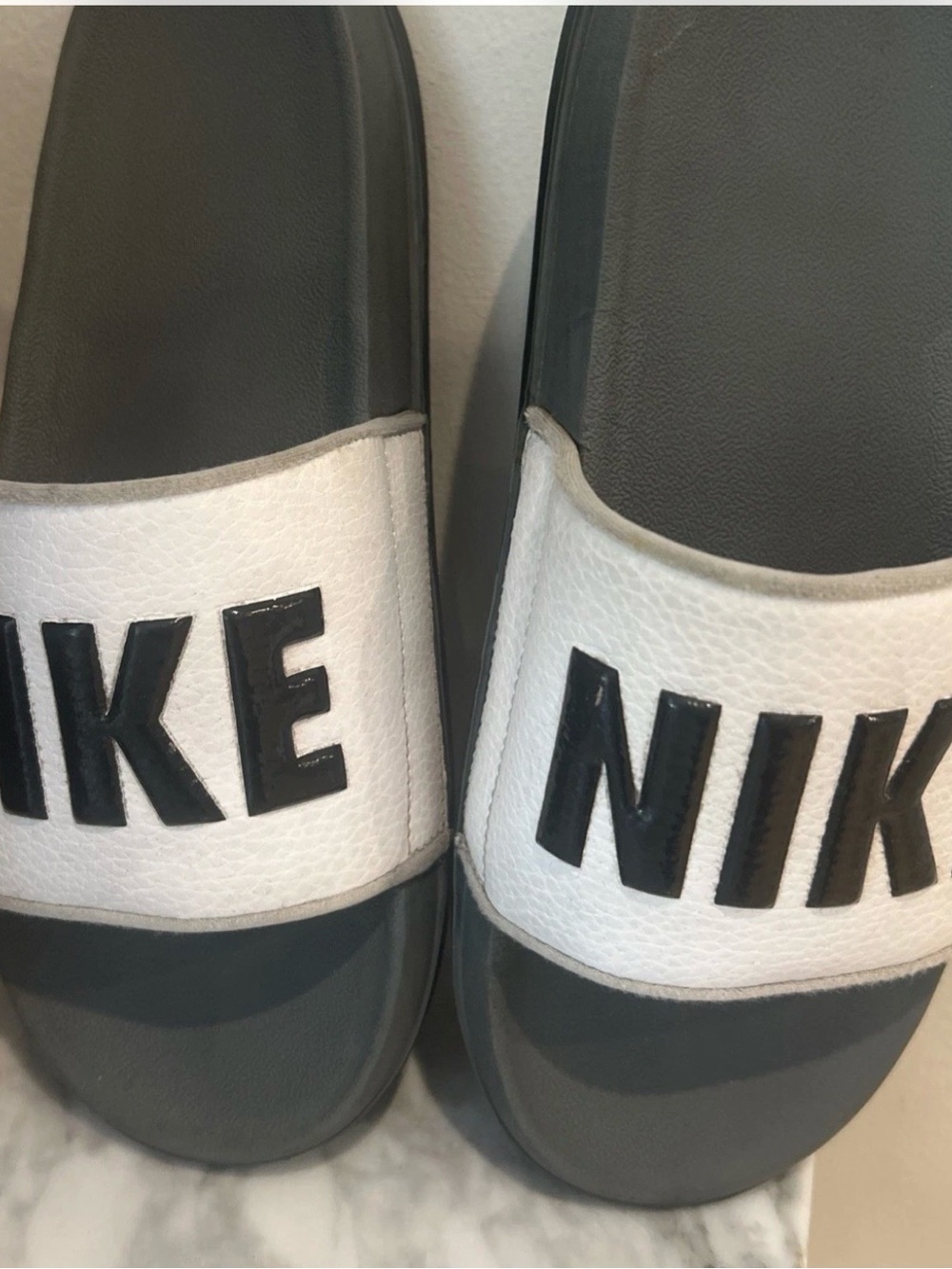 Nike Women's Gray and White Slide Sandals 8